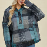 Double Take Full Size Plaid Dropped Shoulder Hoodie