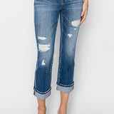 RISEN Full Size Cuffed Ankle Distressed Straight Jeans