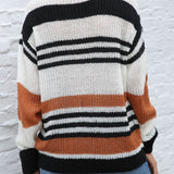 Contrast Striped Round Neck Long Sleeve Sweater