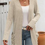 Open Front Long Sleeve Ribbed Cardigan