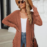 Pocketed Open Front Long Sleeve Cardigan