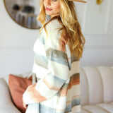 Haptics Full Size Button Down Stripe Soft Fuzzy Sweater Cardigan