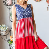 Heimish Full Size US Flag Theme Contrast Tank Dress