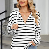 Drawstring Striped Long Sleeve Hoodie