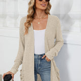 Pocketed Open Front Long Sleeve Cardigan