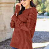 Basic Bae Full Size Ribbed Round Neck Long Sleeve Knit Top