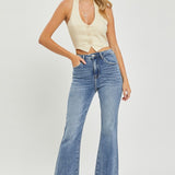 RISEN Full Size High Waist Raw Hem Flare Jeans