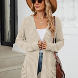 Pocketed Open Front Long Sleeve Cardigan