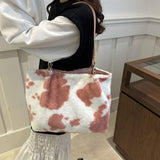 Cow Print Furry Tote Bag