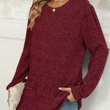 Pocketed Round Neck Long Sleeve T-Shirt