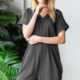 Heimish Full Size Short Sleeve Ribbed Romper with Pockets