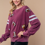 Sequin Football Long Sleeve Knit Top