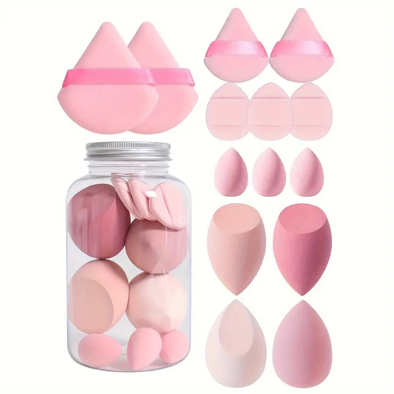 Makeup Sponge Set with Storage Jar 14pcs