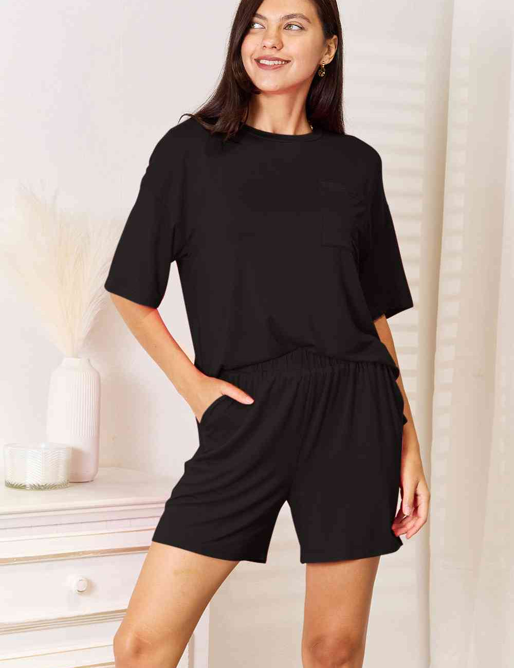 Basic Bae Full Size Soft Rayon Half Sleeve Top and Shorts Set