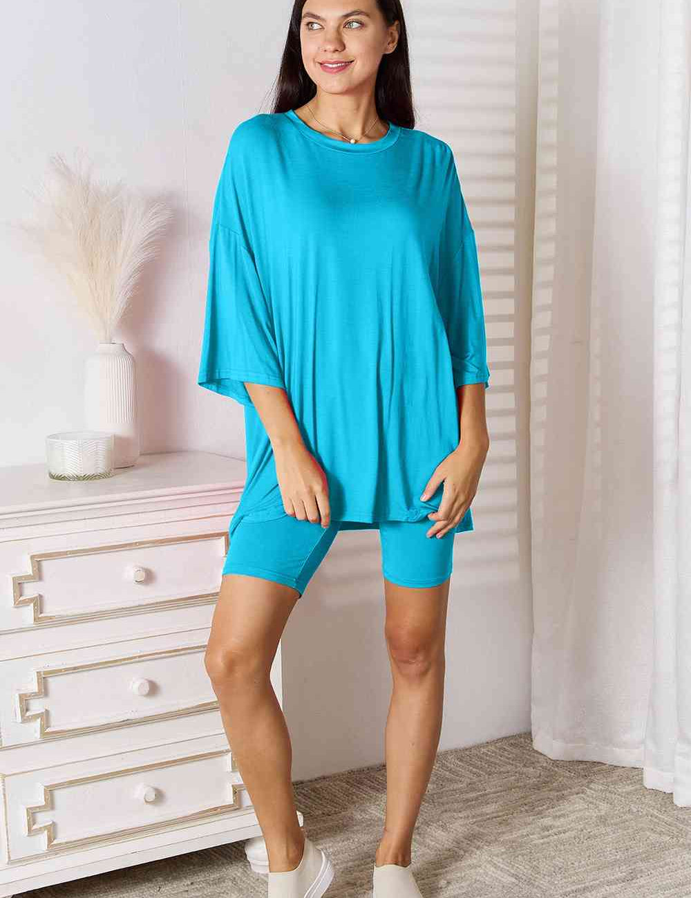 Basic Bae Full Size Soft Rayon Three-Quarter Sleeve Top and Shorts Set