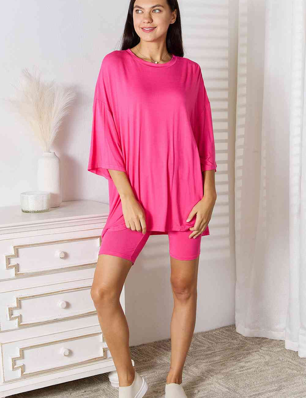 Basic Bae Full Size Soft Rayon Three-Quarter Sleeve Top and Shorts Set