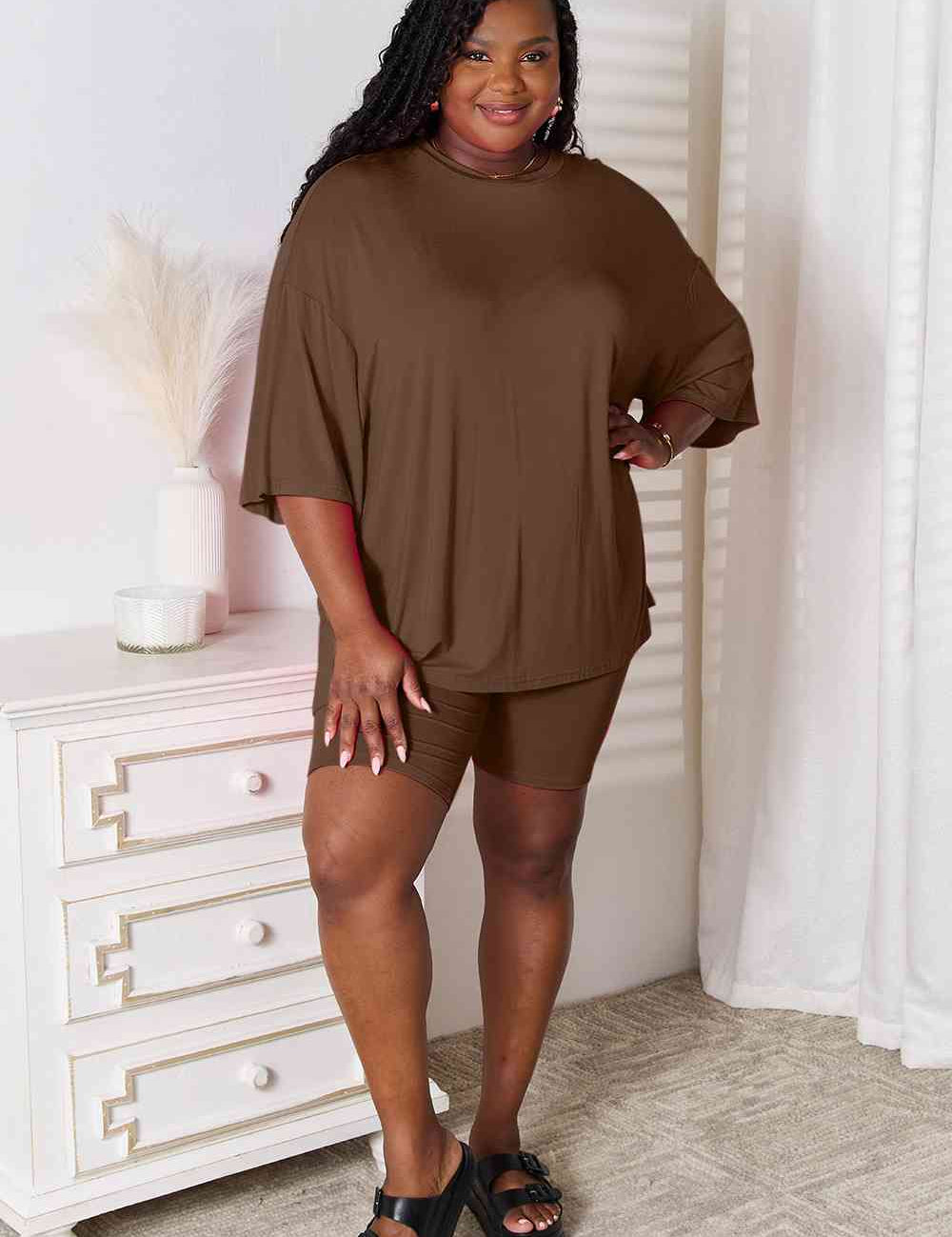 Basic Bae Full Size Soft Rayon Three-Quarter Sleeve Top and Shorts Set