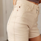 Greta High Rise Garment Dyed Shorts in Bone