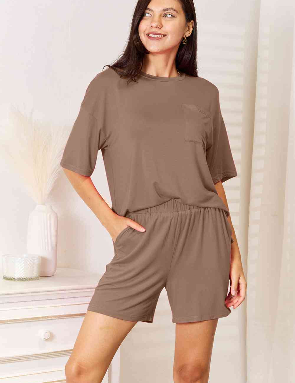 Basic Bae Full Size Soft Rayon Half Sleeve Top and Shorts Set